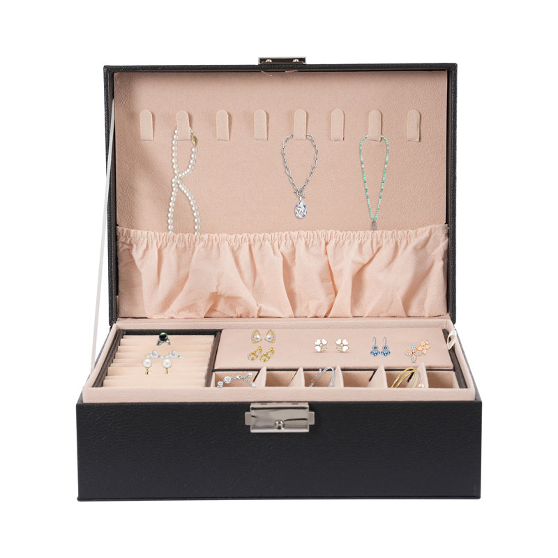 Latitude Run® Jewelry Box Double Layer Storage Velvet Cosmetics